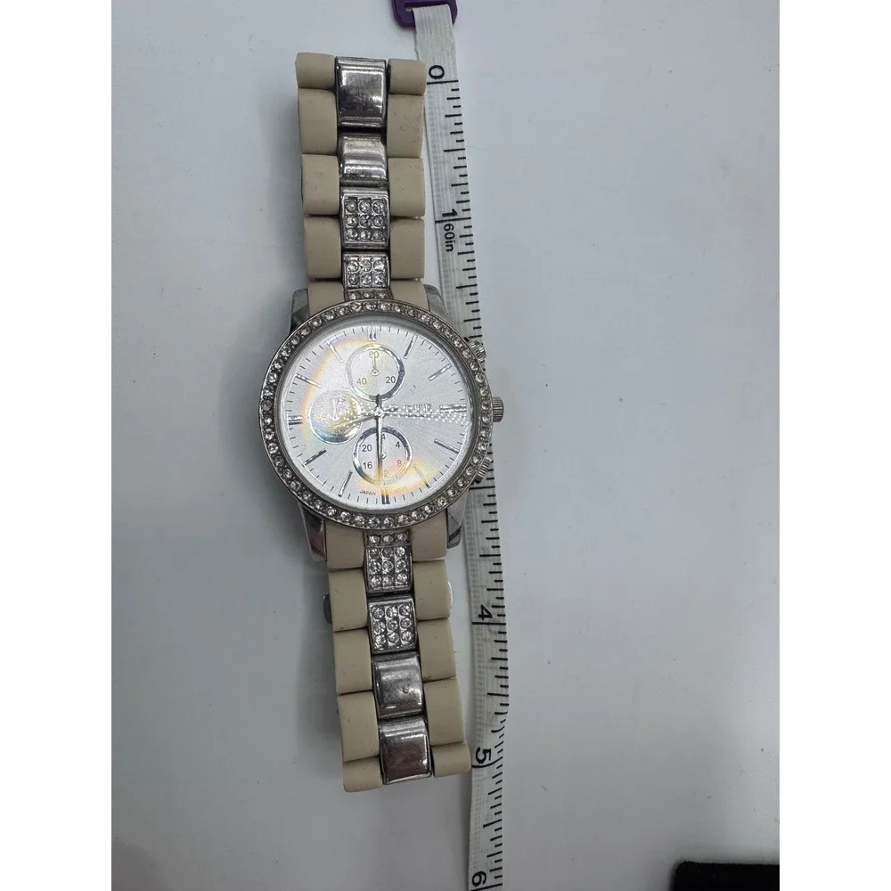 BKE Silver Tone Rhinestone Chronograph Watch Japan Movt Needs Battery‎